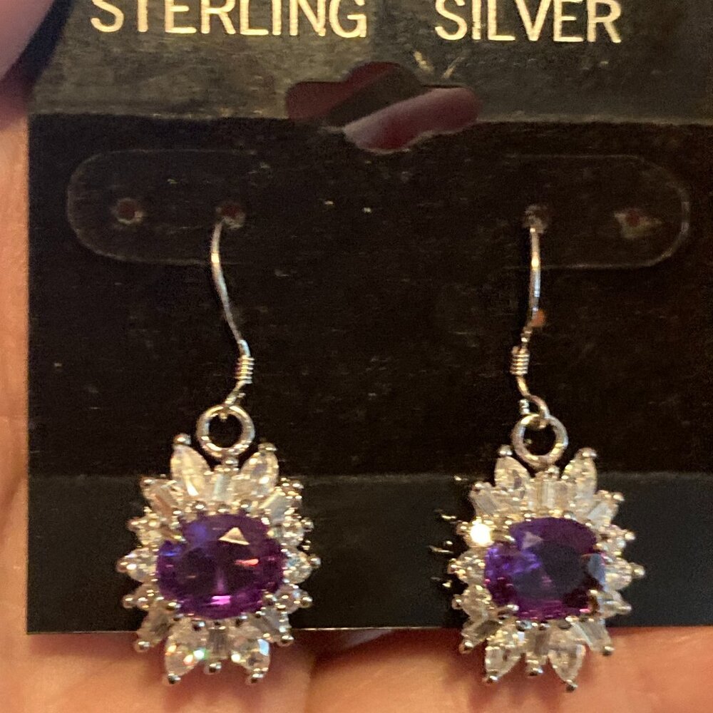 925 Silver Amethyst/CZ earrings